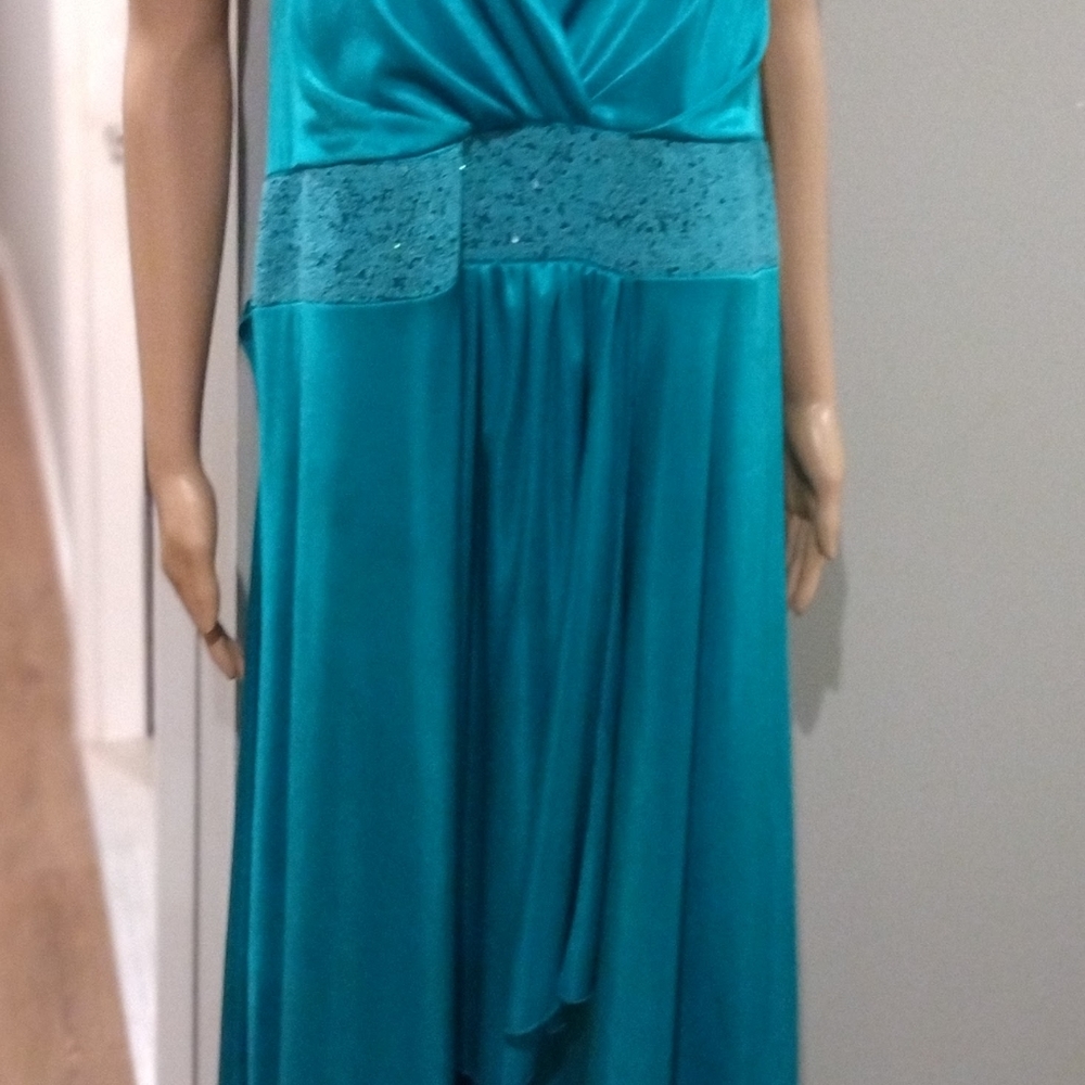 Ruby Rox Teal Sequins Halter Dress Gown - Picture 2 of 10